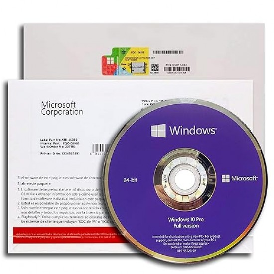 Microsoft Windows 10 Pro 64 Bit English — 1 PC lisenziyası, DSP OEI (FQC‑08929)